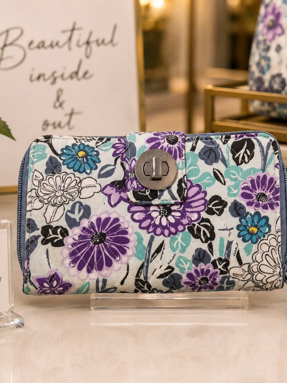 Vera Bradley RFID Turnlock Wallet Penelope's Garden Floral Zip Around Organizer